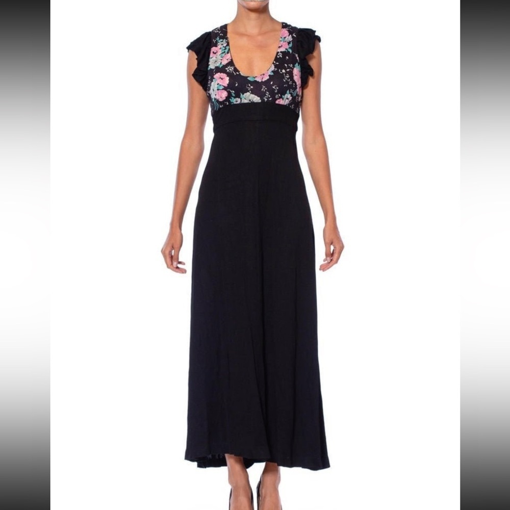 VTG 70s Young Innocent by Arpeja Floral Maxi Dress in Black